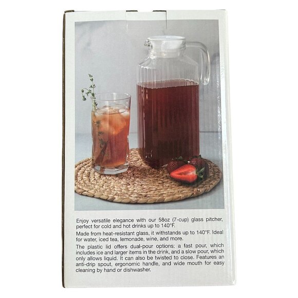 Sedona Kitchen 58oz Ribbed Clear Glass Pitcher with Lid Hot Cold Drinks - Picture 4 of 5